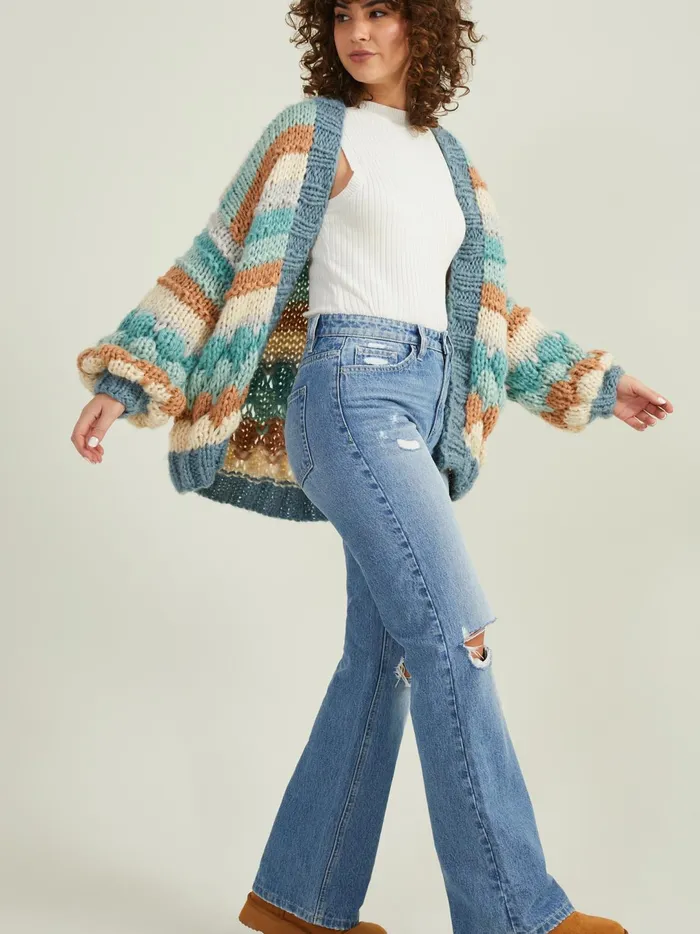 Women Lilith Chunky Knit Cardigan Bluecombo Altar039d State Sweaters