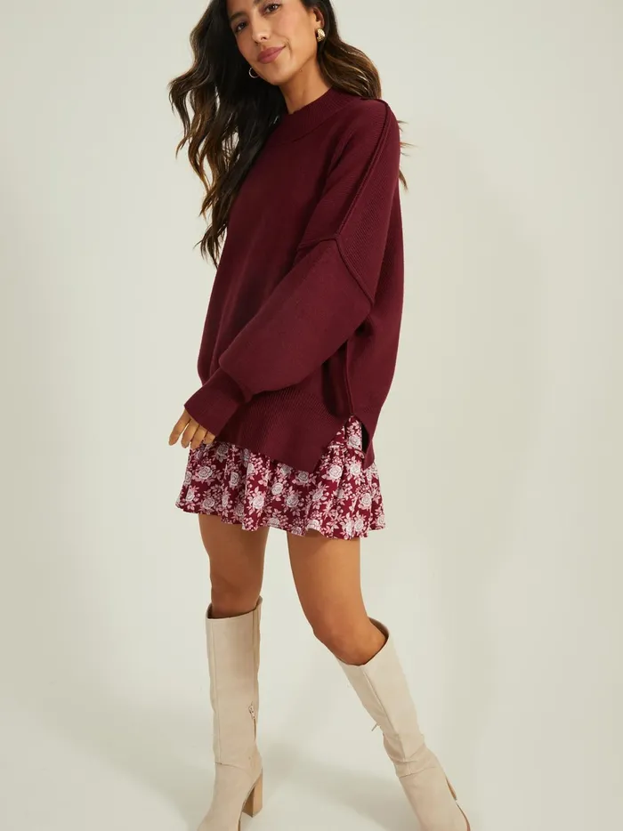Women Lilith Oversized Ribbed Sweater Burgundy Altar039d State Sweaters