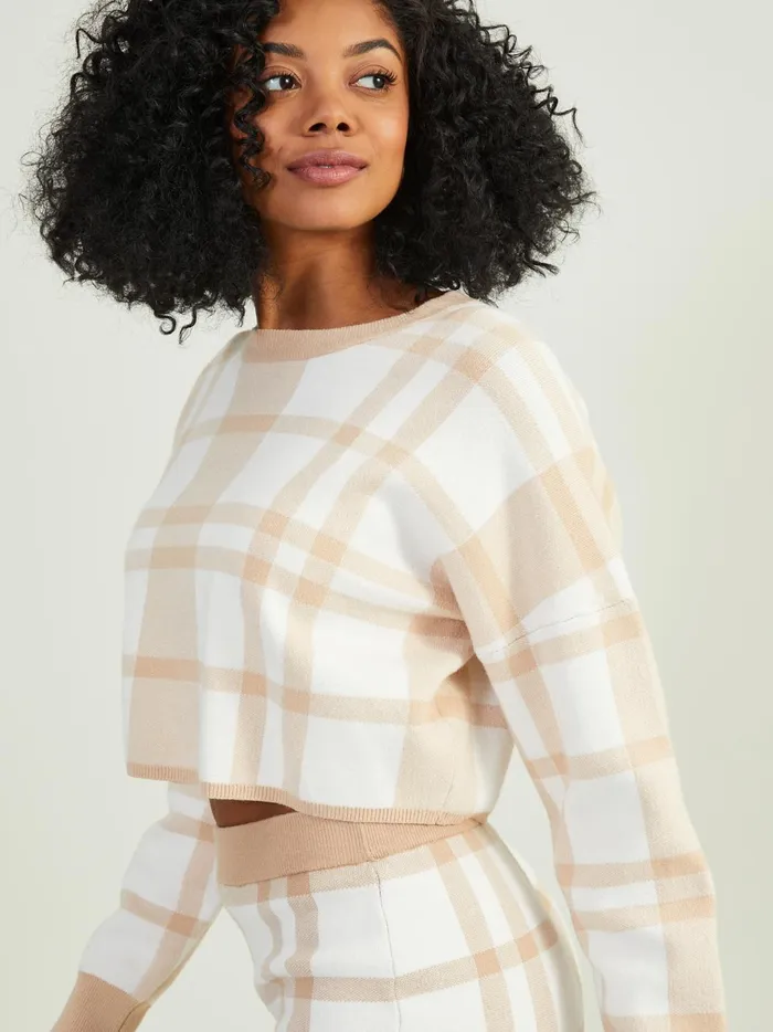 Women Lillian Plaid Sweater Beigewhite Altar039d State Sweaters