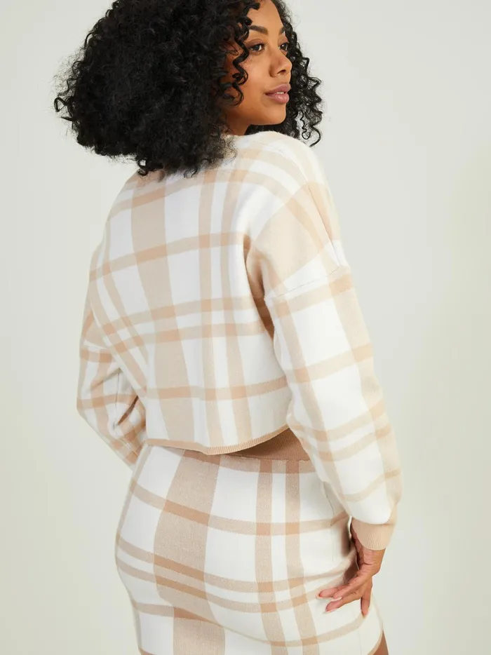 Women Lillian Plaid Sweater Beigewhite Altar039d State Sweaters