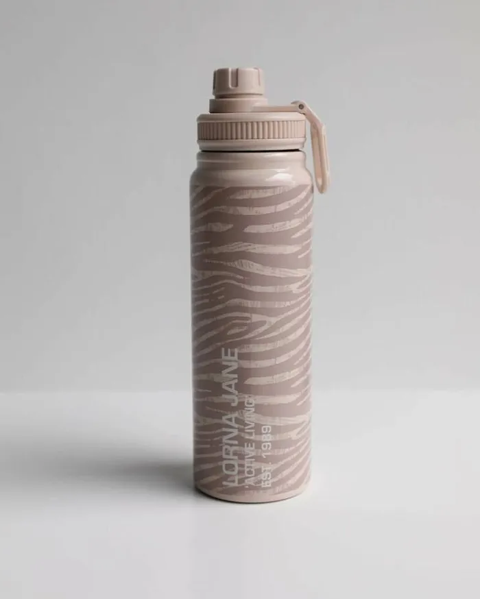 Women LORNA JANE Accessories Zebra Iconic Insulated Water Bottle Neutral Safari Print