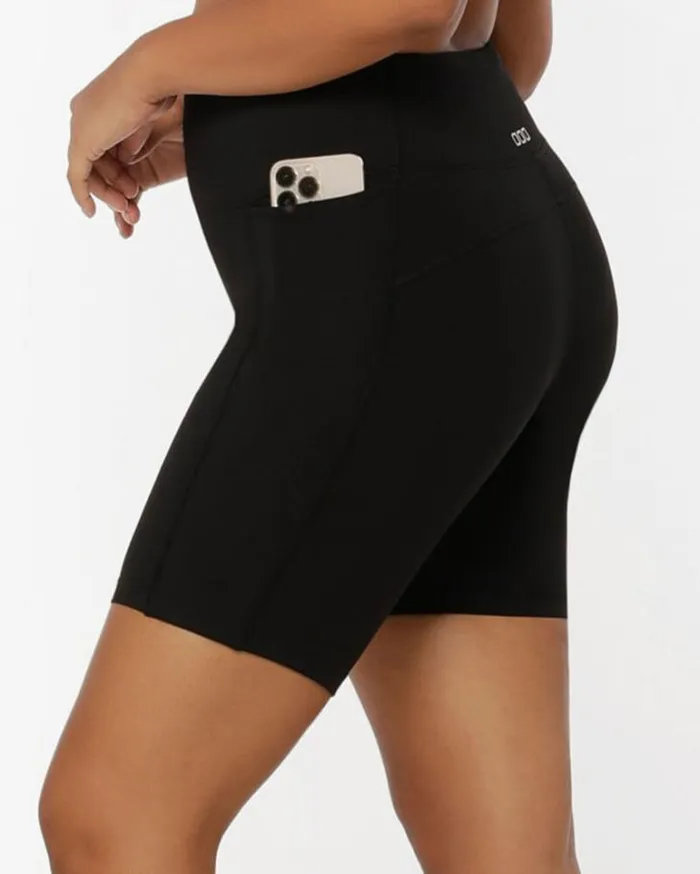 Women LORNA JANE Bike Shorts Amy Phone Pocket Tech Bike Short Black
