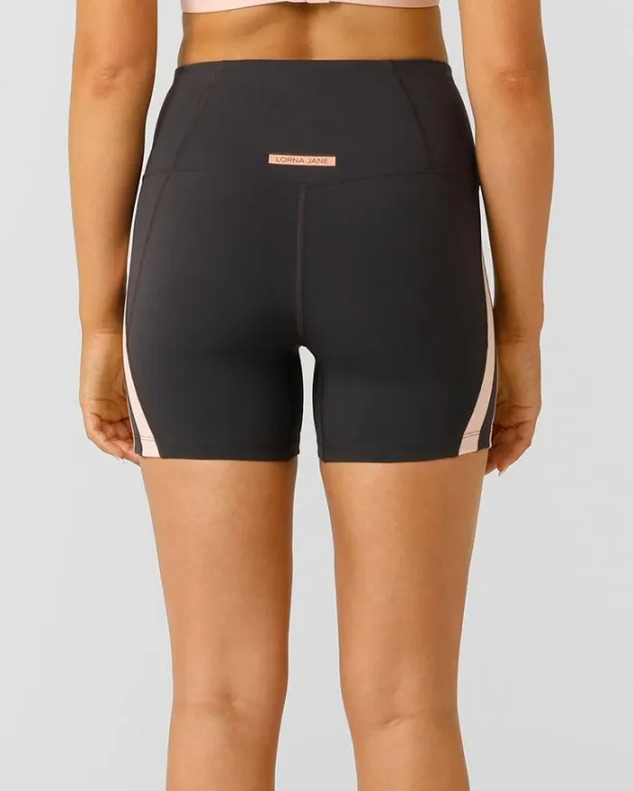 Women LORNA JANE Bike Shorts Embrace Your Pace Pocket 12cm Bike Short Dark Titanium Multi