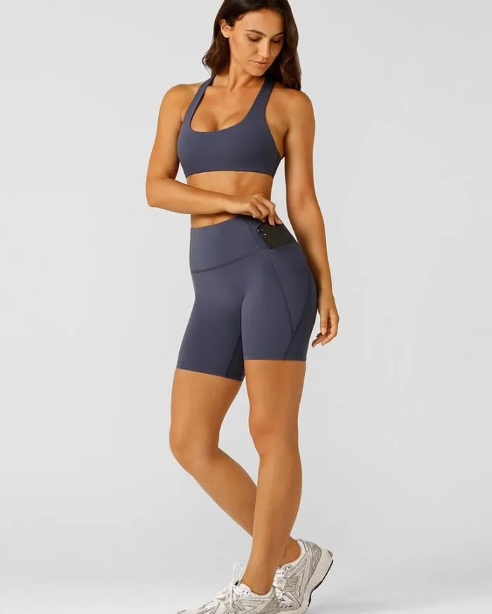 Women LORNA JANE Bike Shorts HiFold No Ride Pocket Bike Short Ash Blue