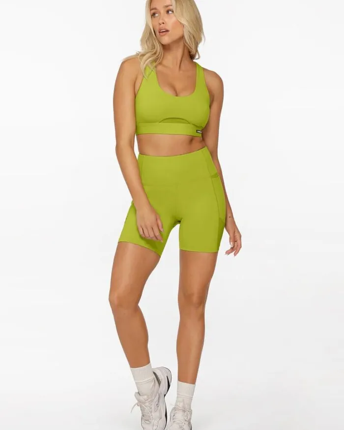 Women LORNA JANE Bike Shorts Movement Recycled No Chafe Pocket Bike Short Dark Sage