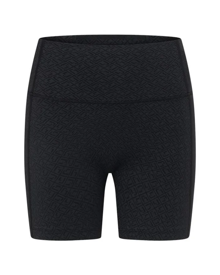 Women LORNA JANE Bike Shorts Refine No Ride 12cm Bike Short Black Monogram Print