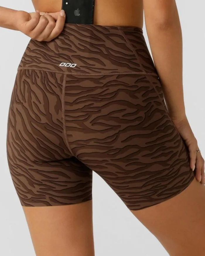 Women LORNA JANE Bike Shorts Safari Reversible No Chafe 16cm Bike Short Espresso Safari Print