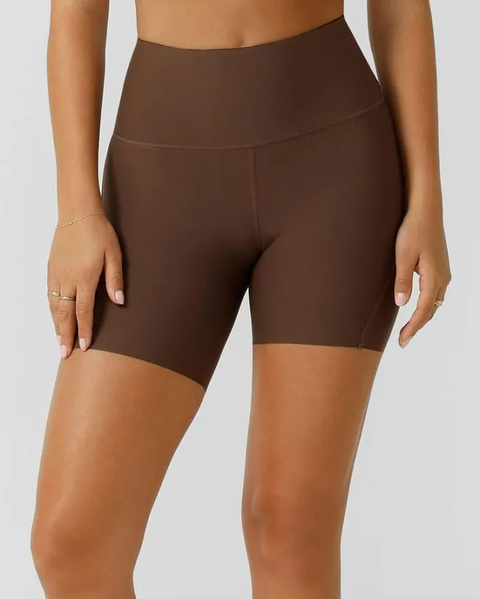 Women LORNA JANE Bike Shorts Safari Reversible No Chafe 16cm Bike Short Espresso Safari Print