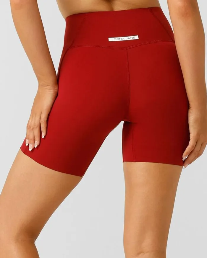 Women LORNA JANE Bike Shorts Sculpt And Support No Ride Bike Short Cherry