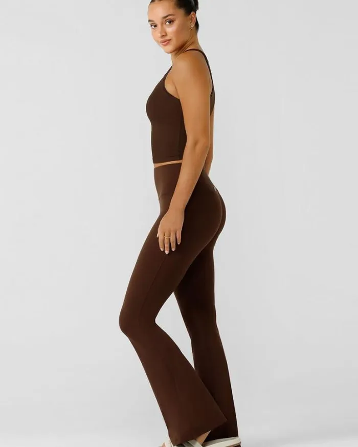 Women LORNA JANE Flare Leggings Effortless Phone Pocket Flared Leggings Espresso