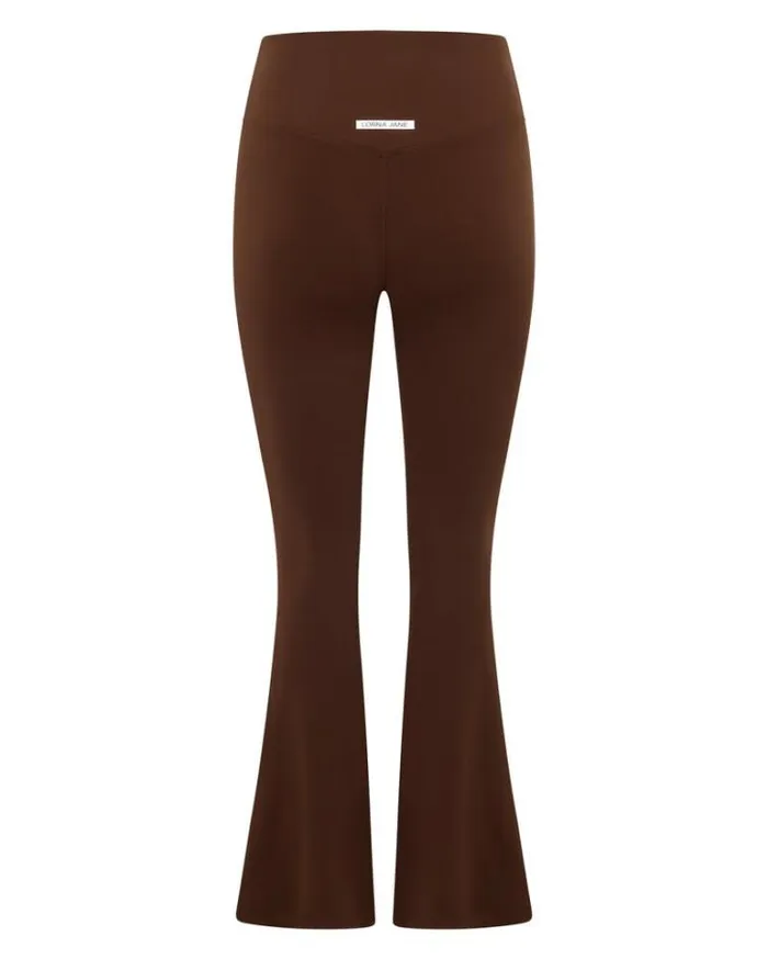 Women LORNA JANE Flare Leggings Effortless Phone Pocket Flared Leggings Espresso