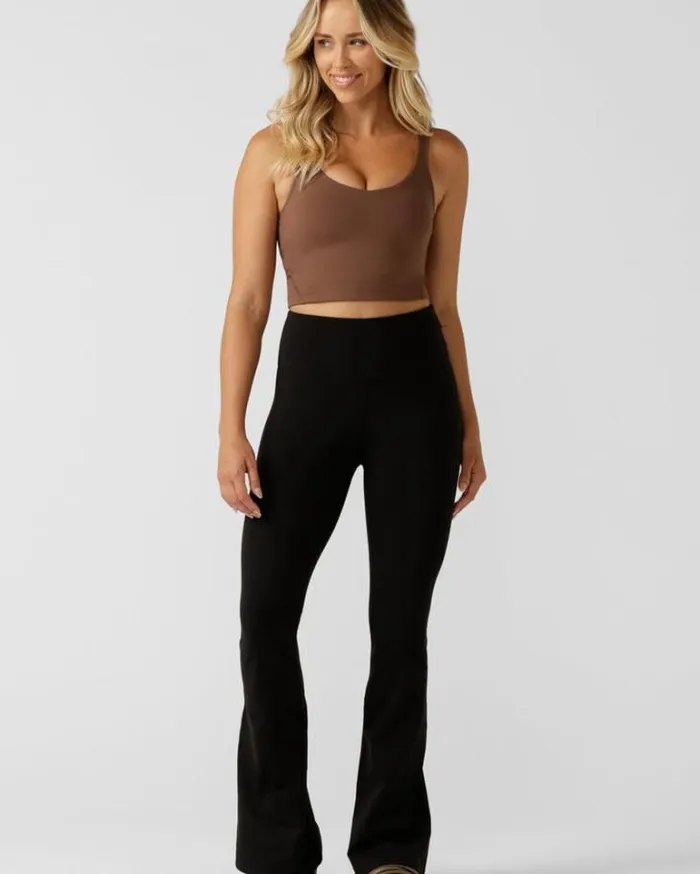 Women LORNA JANE Flare Leggings Lotus Flared Full Length Leggings Black
