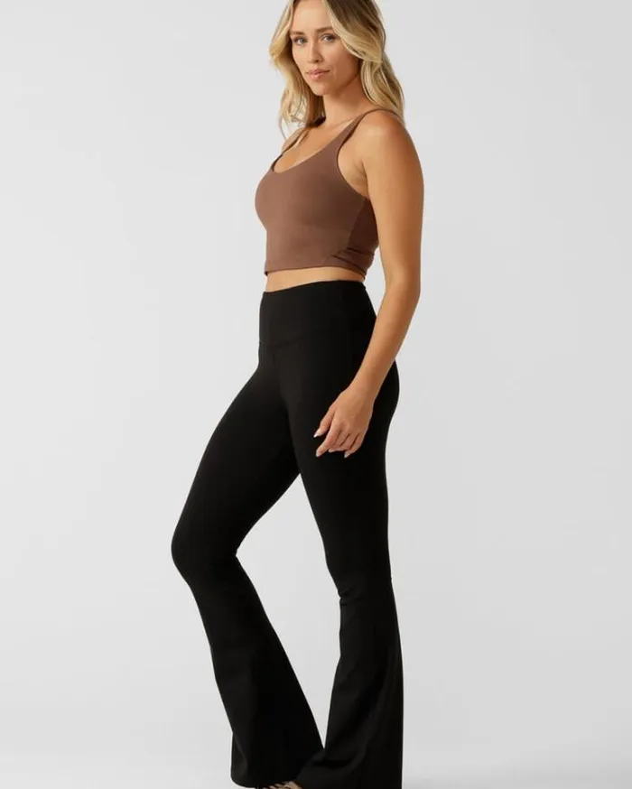 Women LORNA JANE Flare Leggings Lotus Flared Full Length Leggings Black