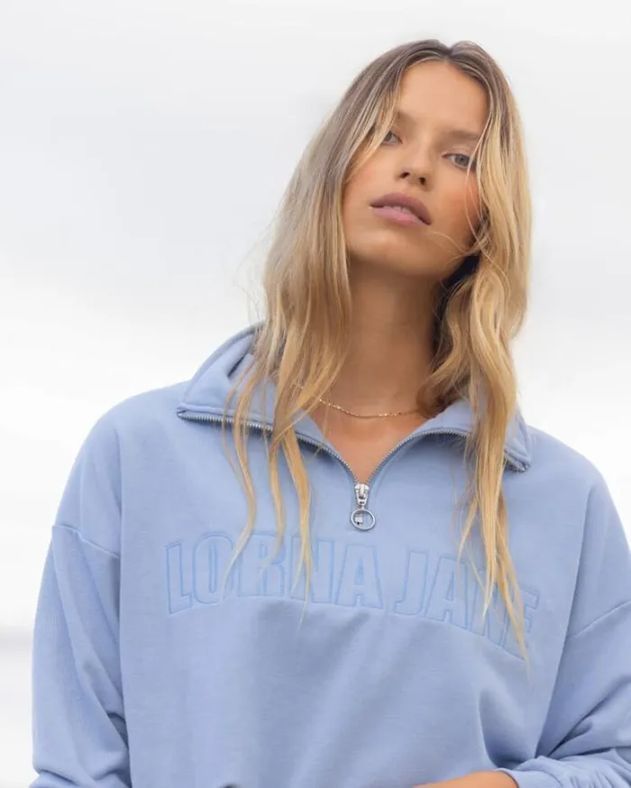 Women LORNA JANE Jackets Hoodies And Sweats Iconic Quarter Zip Sweat Glacier Blue Women LORNA JANE Jackets Hoodies And Sweats Iconic Quarter Zip Sweat Glacier Blue