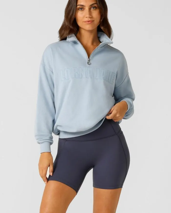 Women LORNA JANE Jackets Hoodies And Sweats Iconic Quarter Zip Sweat Glacier Blue
