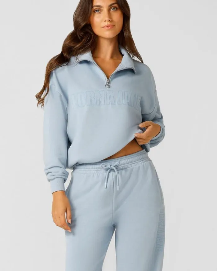 Women LORNA JANE Jackets Hoodies And Sweats Iconic Quarter Zip Sweat Glacier Blue