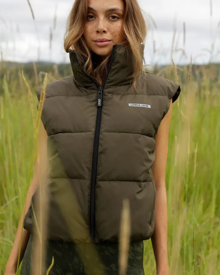 Women LORNA JANE Jackets Hoodies And Sweats Motion Puffer Vest Luxury Green