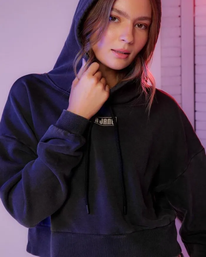 Women LORNA JANE Jackets Hoodies And Sweats Moto Hoodie Washed Black