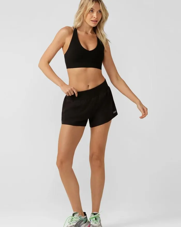 Women LORNA JANE Running Shorts Stretch and Stride Pocket Run Short Black