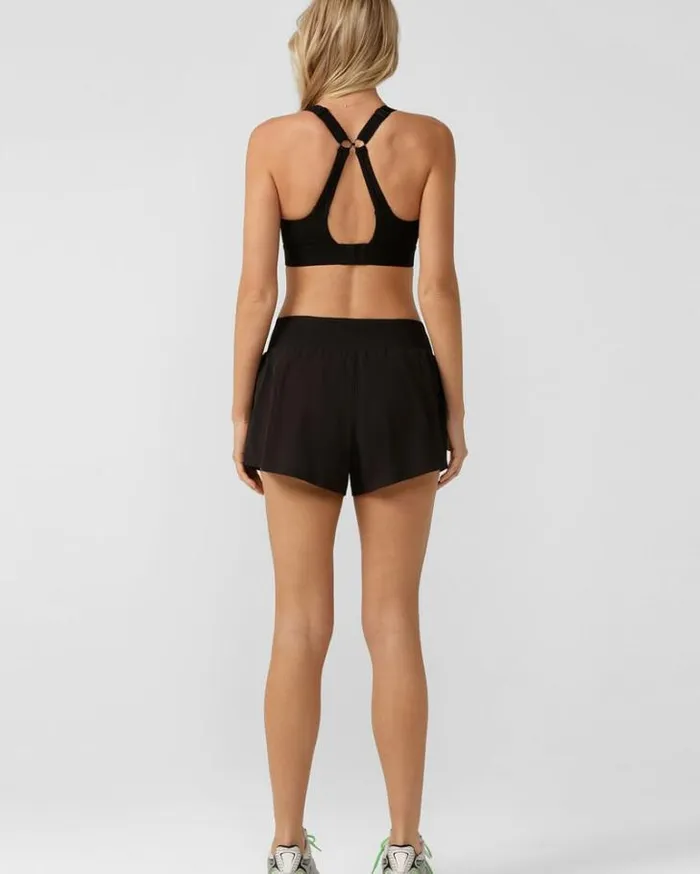 Women LORNA JANE Running Shorts Stretch and Stride Pocket Run Short Black
