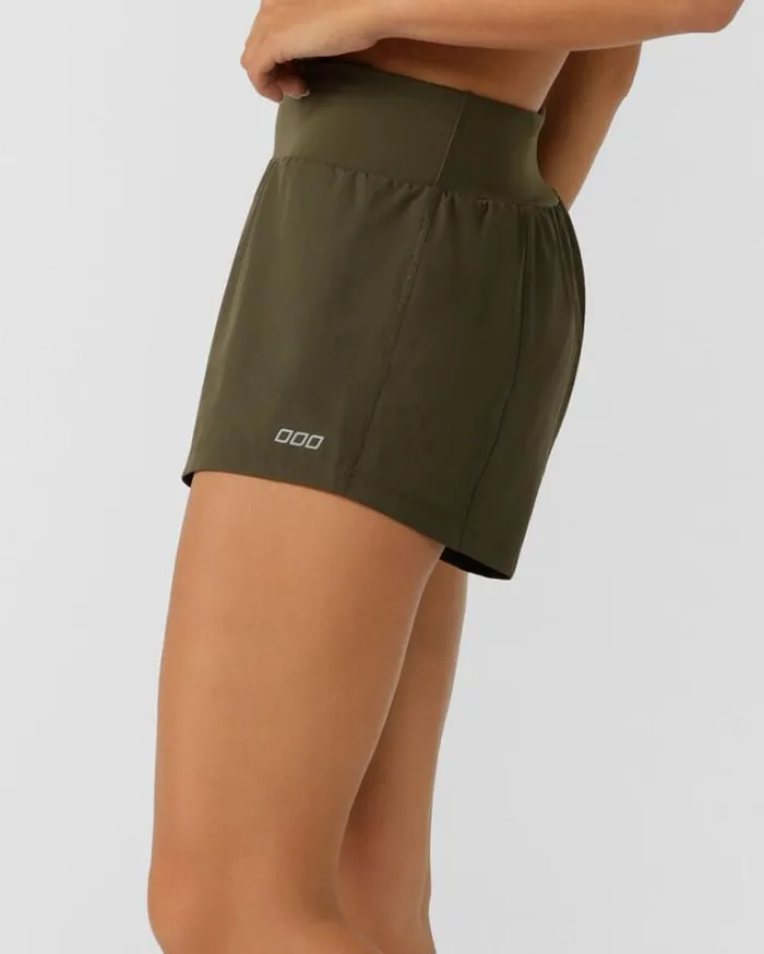 Women LORNA JANE Running Shorts Stretch and Stride Pocket Run Short Luxury Green