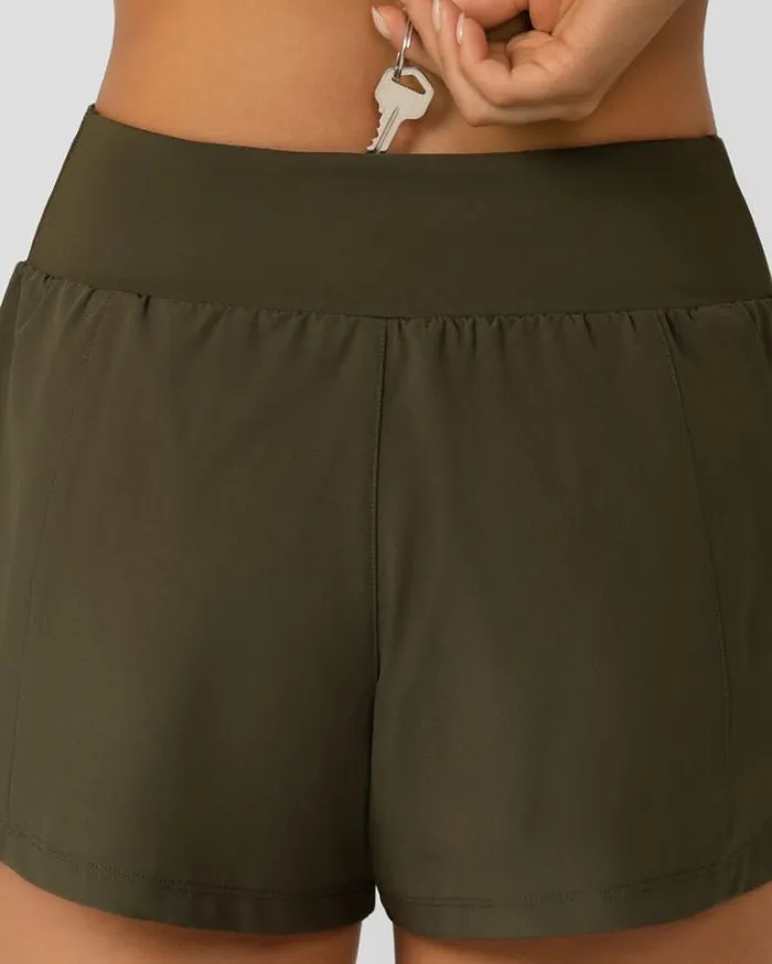 Women LORNA JANE Running Shorts Stretch and Stride Pocket Run Short Luxury Green