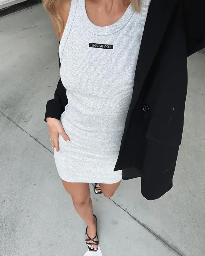 Women LORNA JANE Skirts And Dresses On The Move Rib Tank Dress Grey Marl