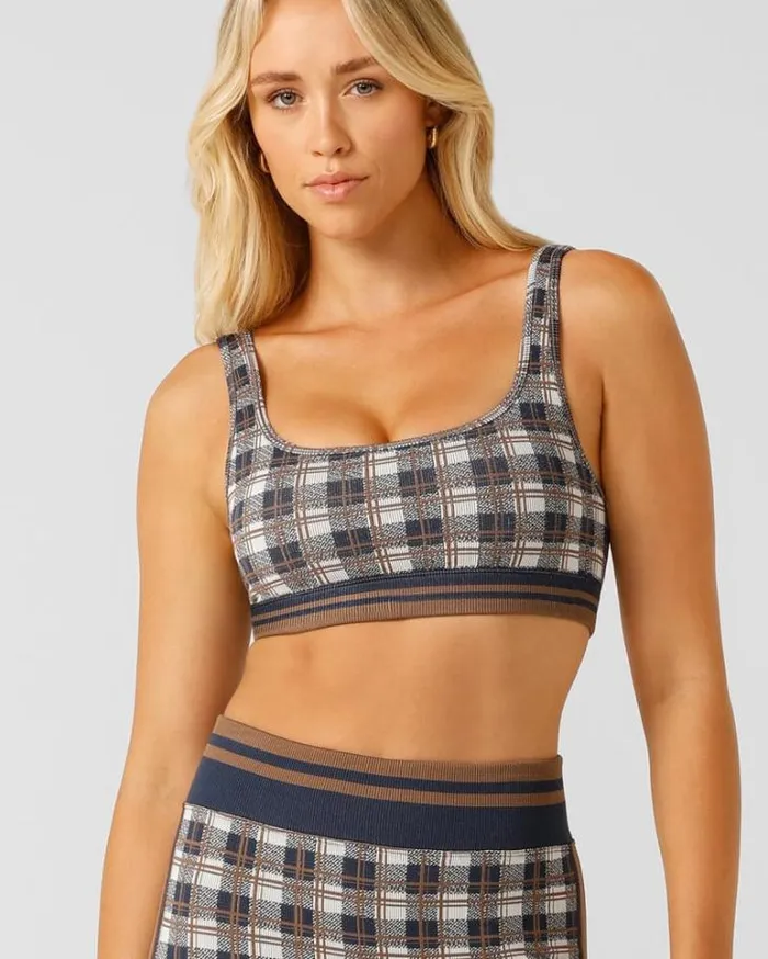 Women LORNA JANE Sports Bras Gingham Seamless Sports Bra Neutral Gingham