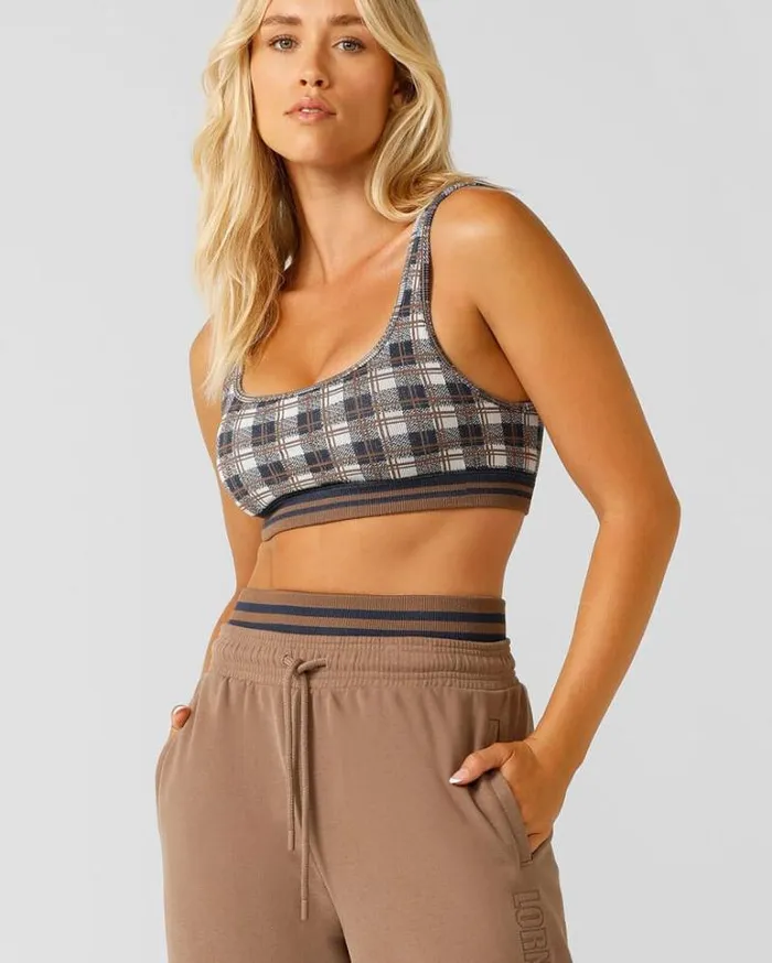 Women LORNA JANE Sports Bras Gingham Seamless Sports Bra Neutral Gingham