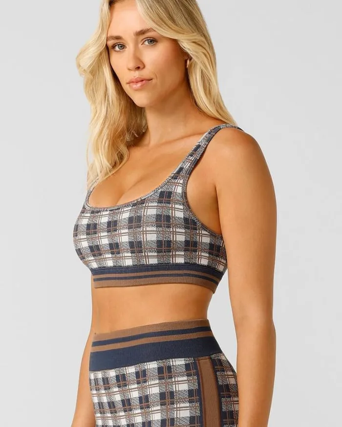Women LORNA JANE Sports Bras Gingham Seamless Sports Bra Neutral Gingham