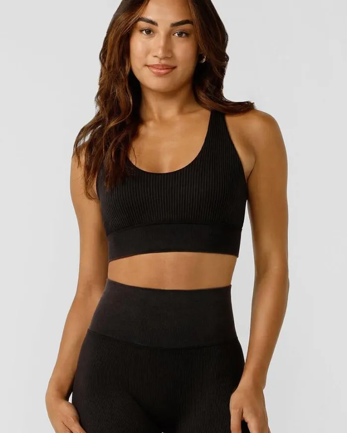 Women LORNA JANE Sports Bras It Girl Wide Rib Seamless Sports Bra Washed Black Women LORNA JANE Sports Bras It Girl Wide Rib Seamless Sports Bra Washed Black