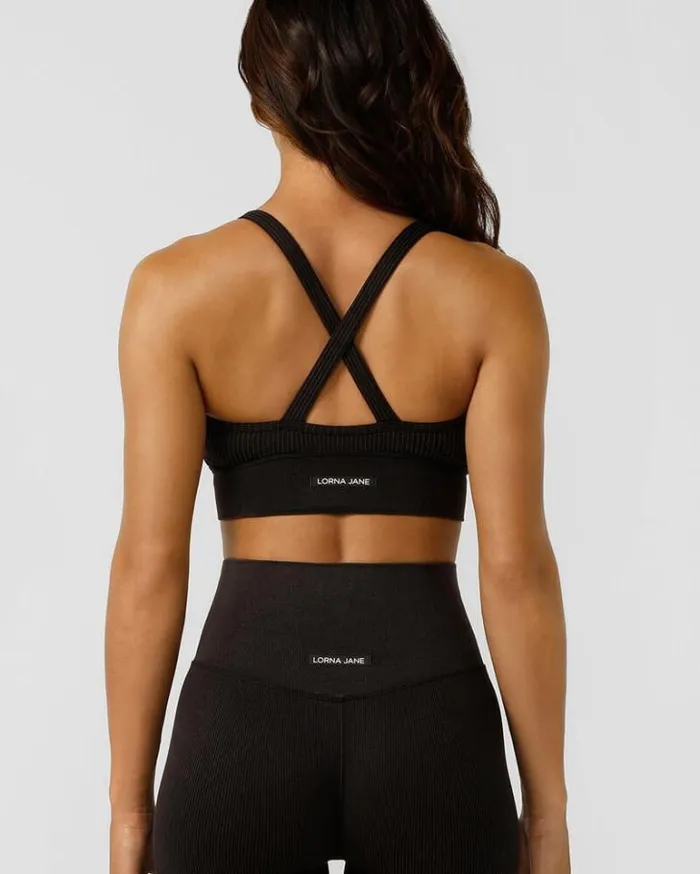 Women LORNA JANE Sports Bras It Girl Wide Rib Seamless Sports Bra Washed Black