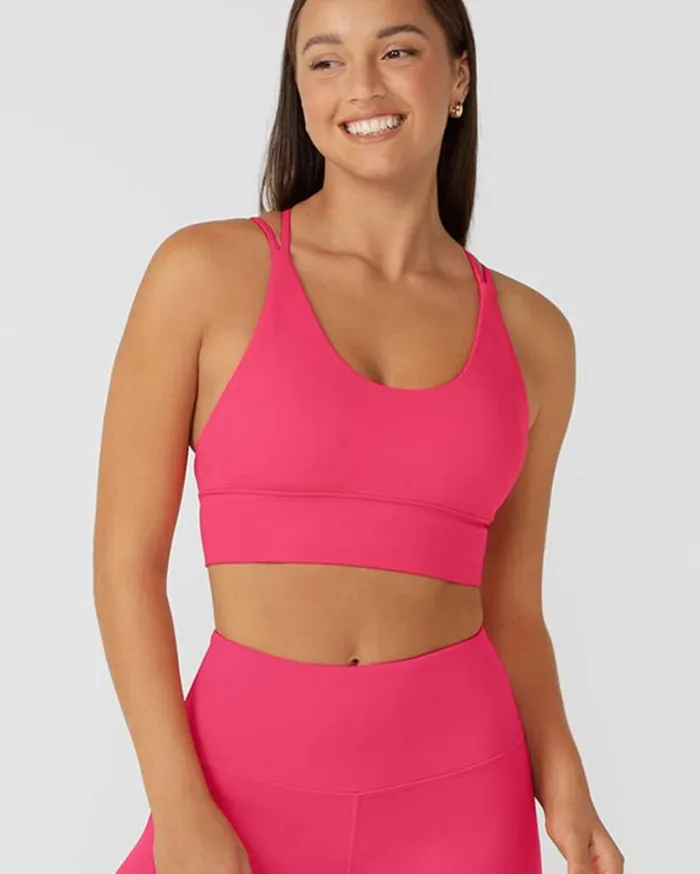Women LORNA JANE Sports Bras Lotus Longline Sports Bra Neon Raspberry