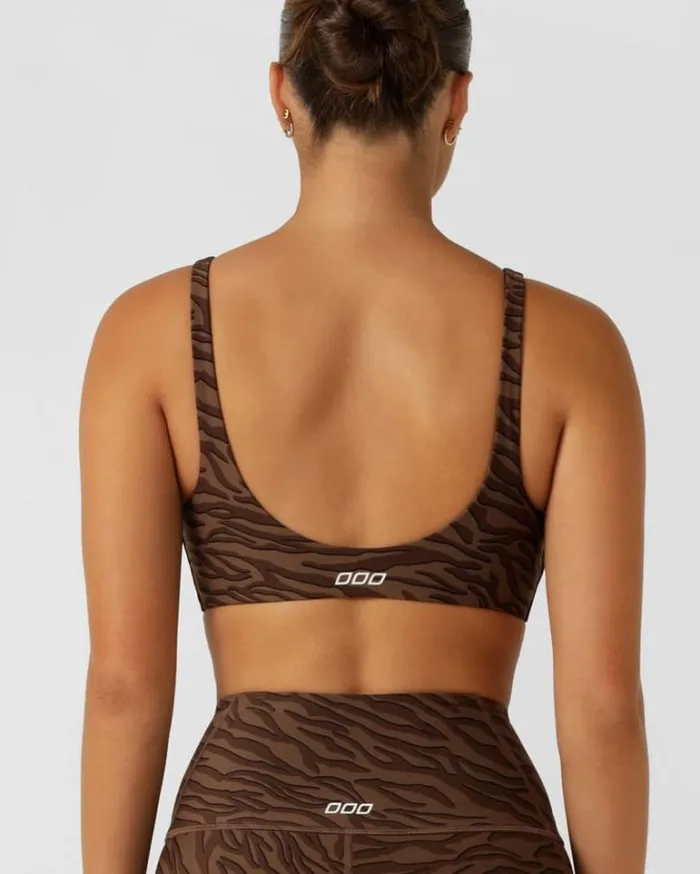 Women LORNA JANE Sports Bras Safari All Day Sports Bra Espresso Safari Print