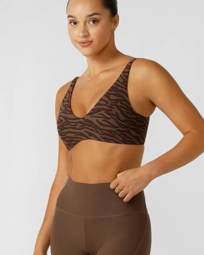 Women LORNA JANE Sports Bras Safari All Day Sports Bra Espresso Safari Print