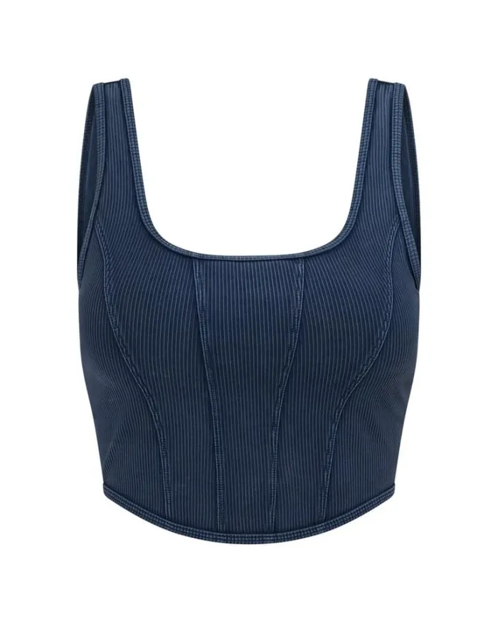 Women LORNA JANE Sports Bras Stride Washed Rib Tank Bra Combo Washed Pale Indigo