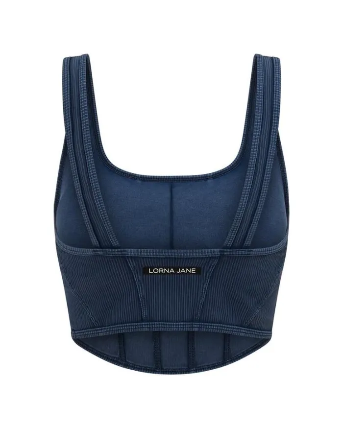 Women LORNA JANE Sports Bras Stride Washed Rib Tank Bra Combo Washed Pale Indigo