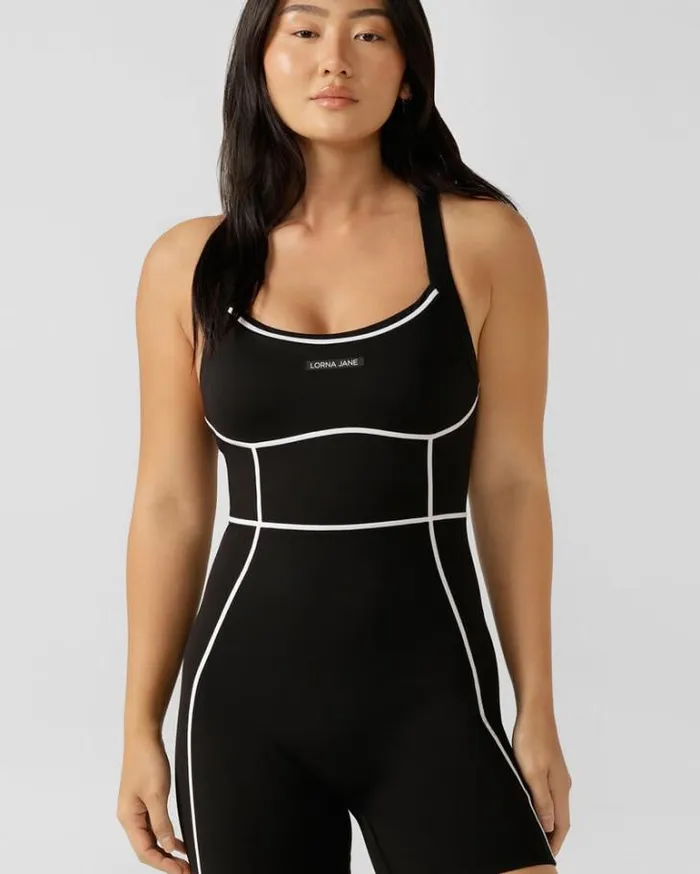 Women LORNA JANE Sports Bras Unstoppable No Ride 12cm Bodysuit Black