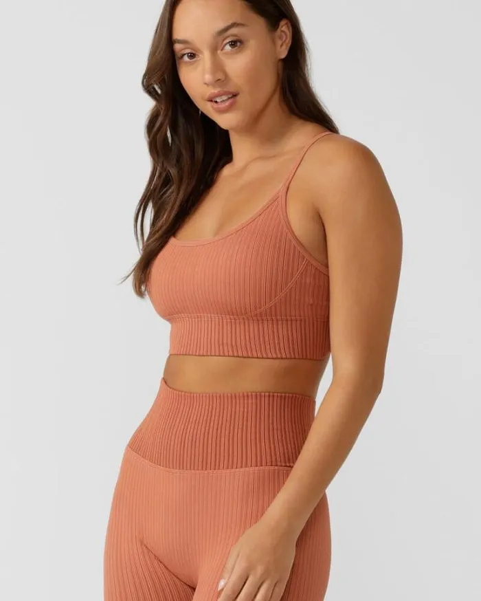 Women LORNA JANE Swimwear Seamless Swim Longline Sports Bra Rust