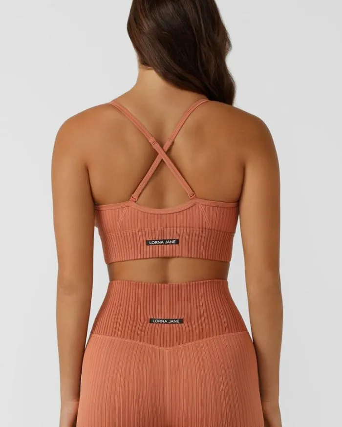 Women LORNA JANE Swimwear Seamless Swim Longline Sports Bra Rust