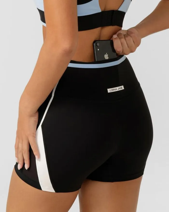 Women LORNA JANE Swimwear Sprint To Swim Pocket 12cm Bike Short Black Multi