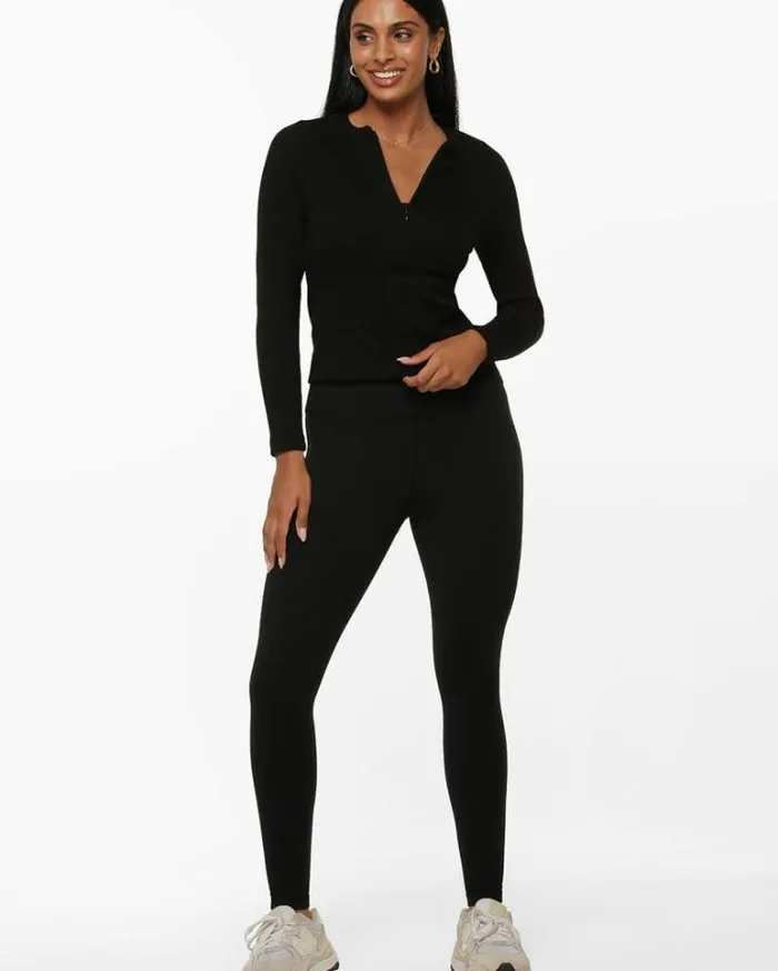 Women LORNA JANE Tights And Leggings All Day Lotus Thermal No Chafe Full Length Leggings Black