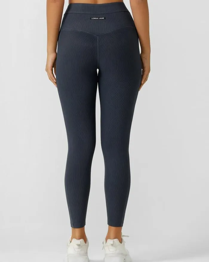 Women LORNA JANE Tights And Leggings Amplify Washed Rib Ankle Biter Leggings Washed Black