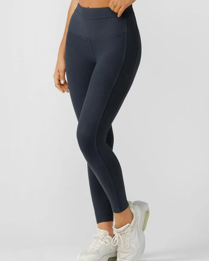Women LORNA JANE Tights And Leggings Amplify Washed Rib Ankle Biter Leggings Washed Black