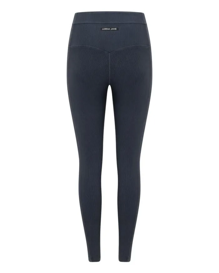 Women LORNA JANE Tights And Leggings Amplify Washed Rib Ankle Biter Leggings Washed Black