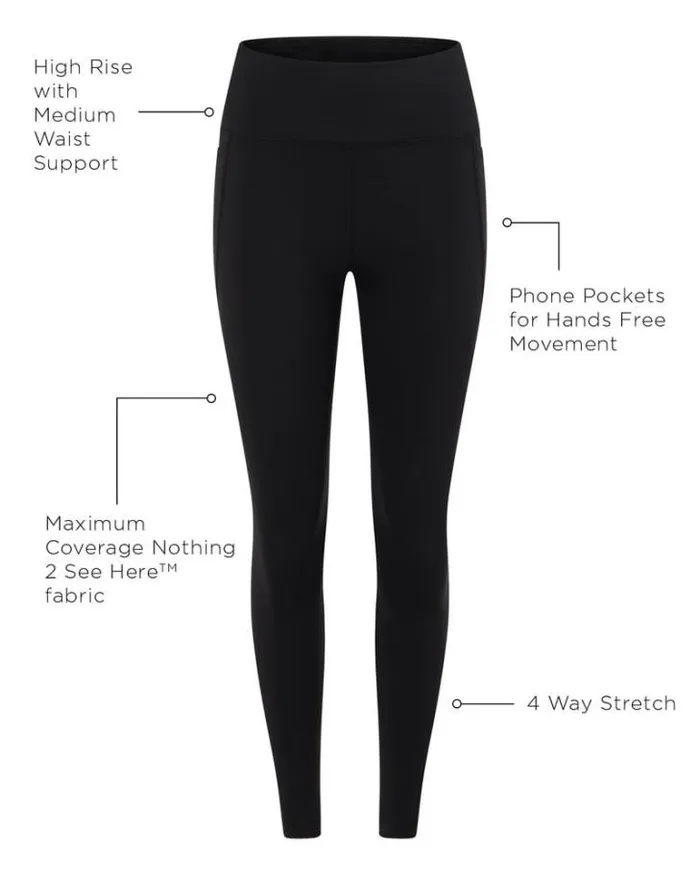 Women LORNA JANE Tights And Leggings Amy Phone Pocket Tech Ankle Biter Leggings Black