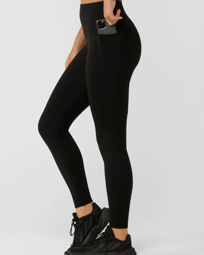 Women LORNA JANE Tights And Leggings Amy Phone Pocket Tech Ankle Biter Leggings Black