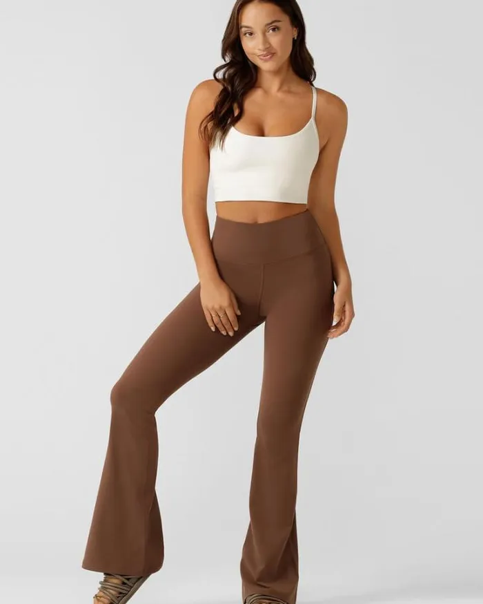 Women LORNA JANE Tights And Leggings Lotus Flared Full Length Leggings Chocolate