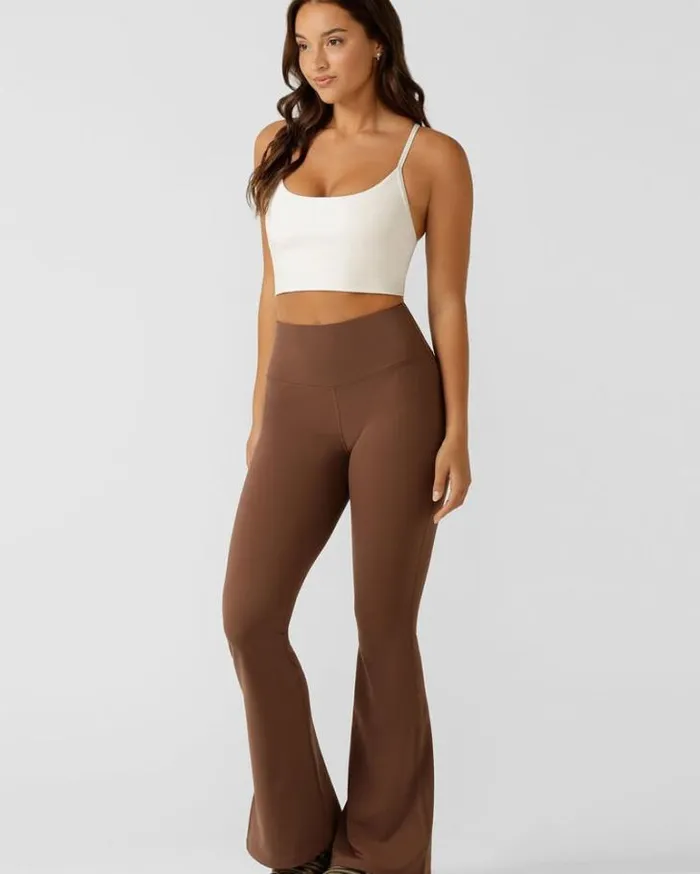 Women LORNA JANE Tights And Leggings Lotus Flared Full Length Leggings Chocolate
