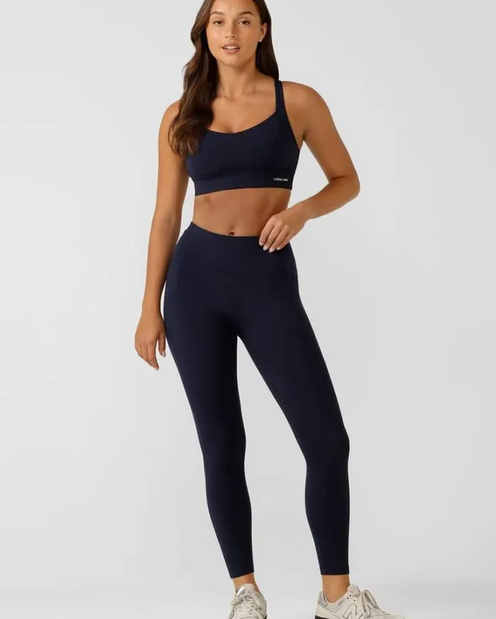 Women LORNA JANE Tights And Leggings Reactive No Ride Phone Pocket Ankle Biter Leggings French Navy